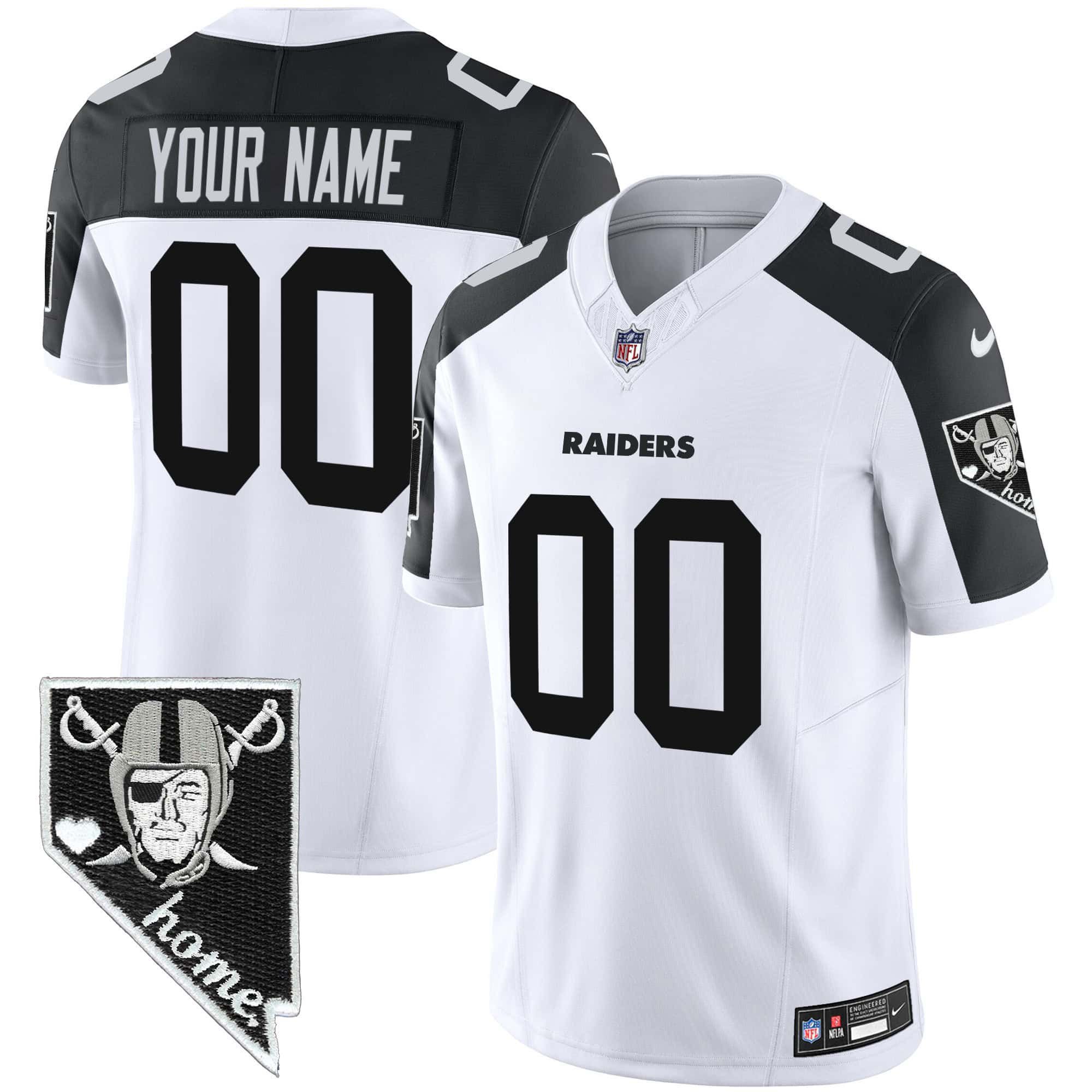 Men Oakland Raiders White 2024 Nike Nevada Home Patch Vapor Custom NFL Jersey style 1->customized nfl jersey->Custom Jersey